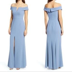 NWT Dessy Collection Notched Off the Shoulder Crepe Floor Length Gown Lark 8